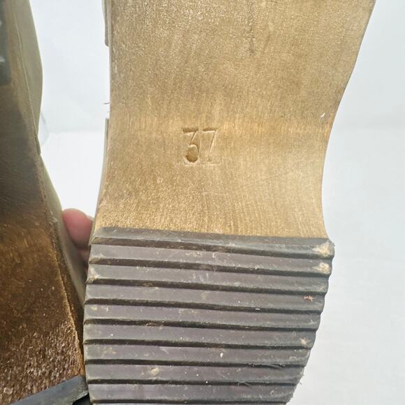 Lotta from Stockholm Green Leather Clogs Wooden Heels Adjustable Strap Size 37 - Picture 12 of 15